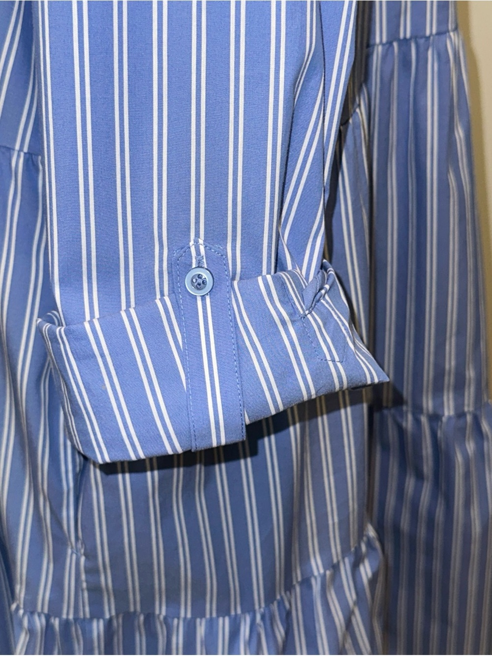 Chico’s Blue & White Striped Button-Down Tiered Shirt Dress size 4 US 20 - Picture 7 of 11